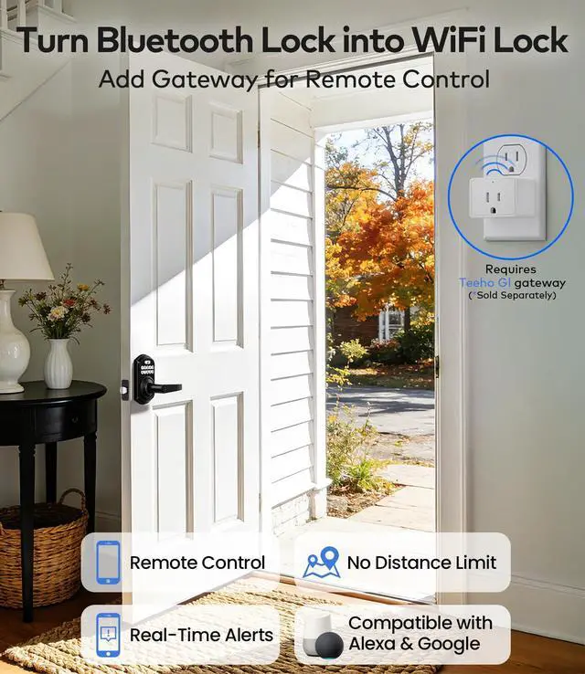 Alt view image 5 of 7 - TE019 Smart Keypad Door Lock with Handle for Front Door, Matte Black App & Keyless Entry, Great for Rentals, ANSI Grade 3 Security, IP55 Weatherproof, Auto-Lock,Low Power Alerts, Easy Install