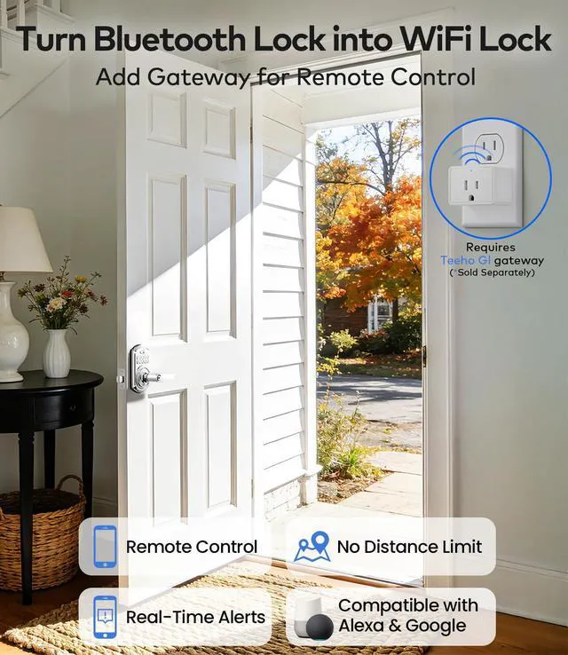 Alt view image 5 of 7 - TE019 Smart Keypad Door Lock with Handle for Front Door, Satin Nickel App & Keyless Entry, Great for Rentals, ANSI Grade 3 Security, IP55 Weatherproof, Auto-Lock,Low Power Alerts, Easy Install