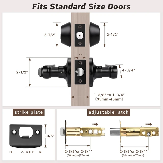Alt view image 7 of 7 - 3 Set Entry Door Lever and Deadbolt Lock Set, Deadbolts Keyed Both Sides, All Keyed Same, Wave Style Front and Exterior Door Handleset with Double Cylinder, Matte Black Finish