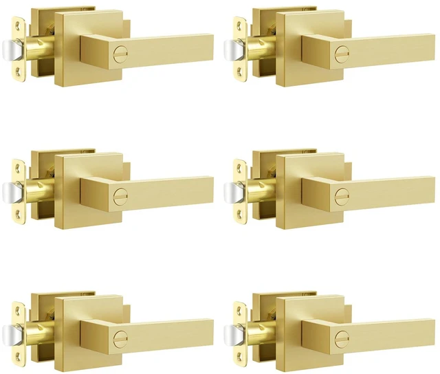 Main image of 6 Pack Door Handle Privacy Door Levers, Heavy Duty Keyless Door Handles Interior Door Knobs for Bedroom, Bathroom, Waterproof Zinc Alloy Door Lock for Left & Right Handled Doors (Gold Finish)