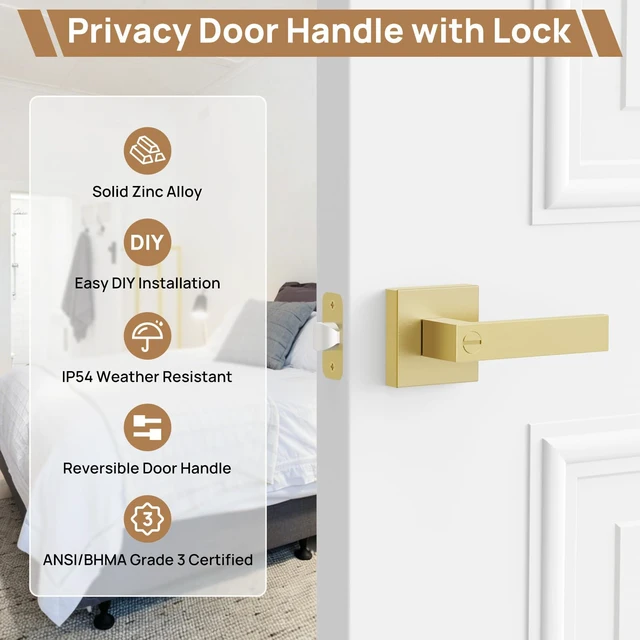 Alt view image 2 of 7 - 6 Pack Door Handle Privacy Door Levers, Heavy Duty Keyless Door Handles Interior Door Knobs for Bedroom, Bathroom, Waterproof Zinc Alloy Door Lock for Left & Right Handled Doors (Gold Finish)