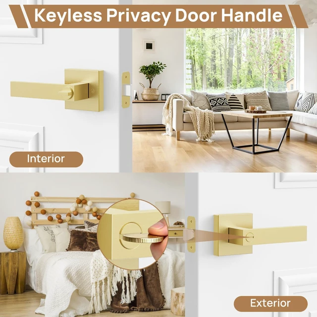 Alt view image 3 of 7 - 6 Pack Door Handle Privacy Door Levers, Heavy Duty Keyless Door Handles Interior Door Knobs for Bedroom, Bathroom, Waterproof Zinc Alloy Door Lock for Left & Right Handled Doors (Gold Finish)