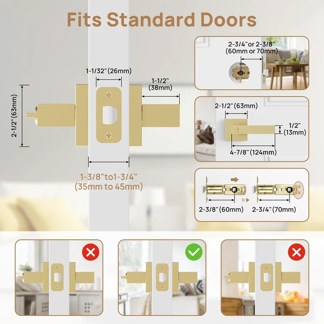 Alt view image 4 of 7 - 6 Pack Door Handle Privacy Door Levers, Heavy Duty Keyless Door Handles Interior Door Knobs for Bedroom, Bathroom, Waterproof Zinc Alloy Door Lock for Left & Right Handled Doors (Gold Finish)