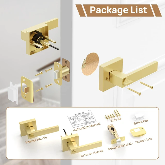 Alt view image 6 of 7 - 6 Pack Door Handle Privacy Door Levers, Heavy Duty Keyless Door Handles Interior Door Knobs for Bedroom, Bathroom, Waterproof Zinc Alloy Door Lock for Left & Right Handled Doors (Gold Finish)