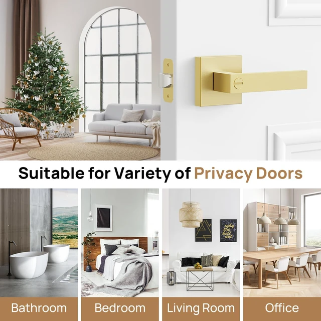 Alt view image 7 of 7 - 6 Pack Door Handle Privacy Door Levers, Heavy Duty Keyless Door Handles Interior Door Knobs for Bedroom, Bathroom, Waterproof Zinc Alloy Door Lock for Left & Right Handled Doors (Gold Finish)