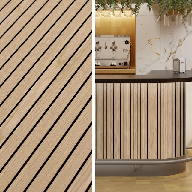 Alt view image 4 of 7 - 4-Piece Wood Slat Wall Panel for Interior Wall Decor Noise Cancelling 47.2" x 23.6" Peel and Stick Acoustic Decorative 3D Sound Absorbing Wall Paneling, Natural Oak