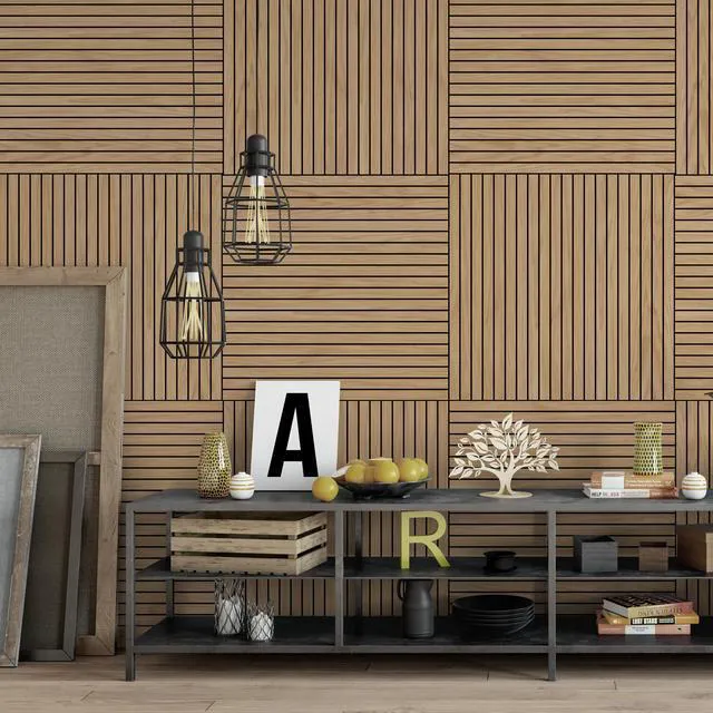 Alt view image 7 of 7 - 4-Piece Wood Slat Wall Panel for Interior Wall Decor Noise Cancelling 47.2" x 23.6" Peel and Stick Acoustic Decorative 3D Sound Absorbing Wall Paneling, Natural Oak