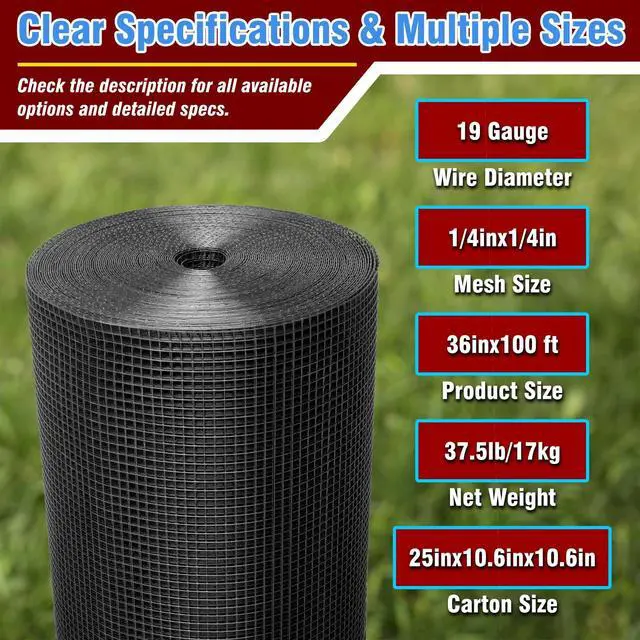 Alt view image 2 of 7 - Black Hardware Cloth 1/4inx36inx100ft, 22GA, Chicken Wire Fencing Roll, Black Chicken Wire Mesh, Vinyl PVC Coated Welded Wire Mesh for Chicken Coop Barrier, Rabbit Snake Poultry Fences