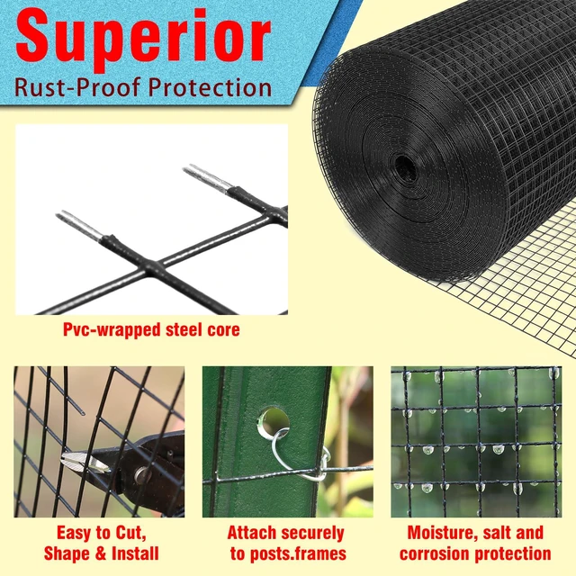 Alt view image 3 of 7 - Black Hardware Cloth 1/4inx36inx100ft, 22GA, Chicken Wire Fencing Roll, Black Chicken Wire Mesh, Vinyl PVC Coated Welded Wire Mesh for Chicken Coop Barrier, Rabbit Snake Poultry Fences