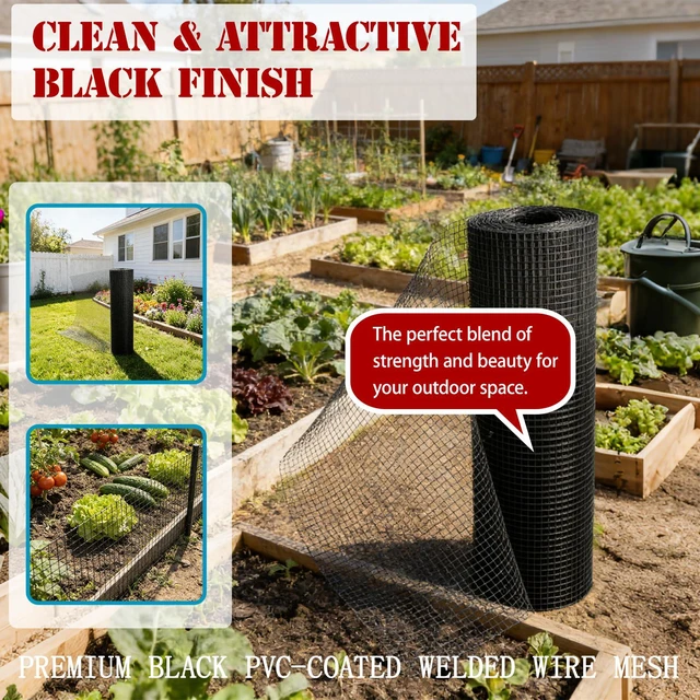 Alt view image 4 of 7 - Black Hardware Cloth 1/4inx36inx100ft, 22GA, Chicken Wire Fencing Roll, Black Chicken Wire Mesh, Vinyl PVC Coated Welded Wire Mesh for Chicken Coop Barrier, Rabbit Snake Poultry Fences