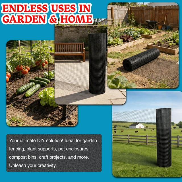 Alt view image 6 of 7 - Black Hardware Cloth 1/4inx36inx100ft, 22GA, Chicken Wire Fencing Roll, Black Chicken Wire Mesh, Vinyl PVC Coated Welded Wire Mesh for Chicken Coop Barrier, Rabbit Snake Poultry Fences