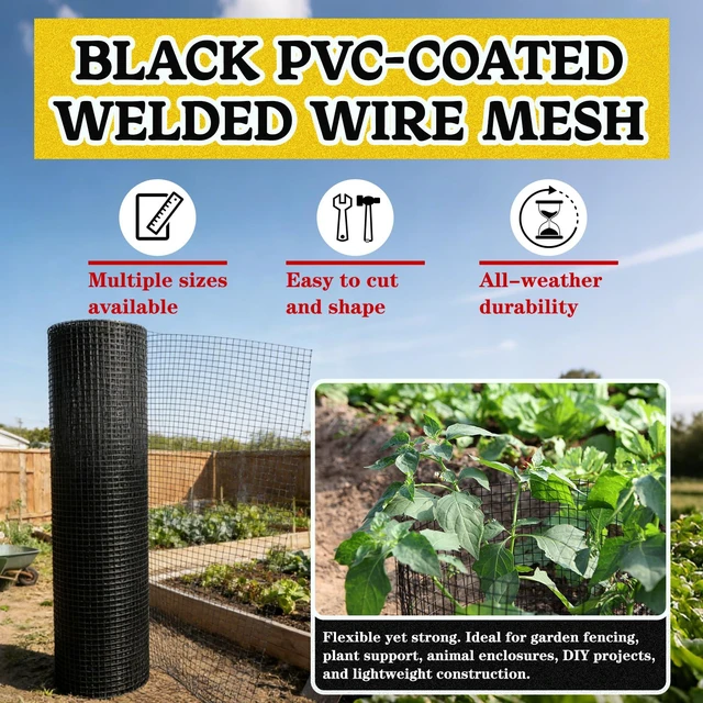 Alt view image 7 of 7 - Black Hardware Cloth 1/4inx36inx100ft, 22GA, Chicken Wire Fencing Roll, Black Chicken Wire Mesh, Vinyl PVC Coated Welded Wire Mesh for Chicken Coop Barrier, Rabbit Snake Poultry Fences