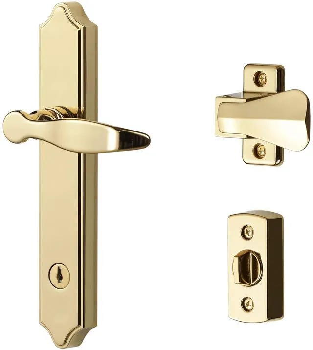 Main image of 1216 Surface Mount Storm Door Handle with Lock and Key for 1 1 ½ inches Thick Doors (Bright Brass, 4-Posts)