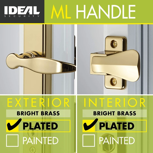 Alt view image 3 of 7 - 1216 Surface Mount Storm Door Handle with Lock and Key for 1 1 ½ inches Thick Doors (Bright Brass, 4-Posts)