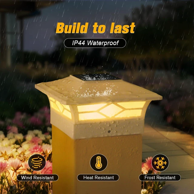 Alt view image 3 of 7 - Solar Fence Post Lights, Cap Lights for 4x4/5x5 Vinyl Fence and 4x4/6x6 Wooden Post, Warm White/Cool White Lighting, White Solar Cap Outdoor Waterproof Decorate Garden Pathway Dcek Patio