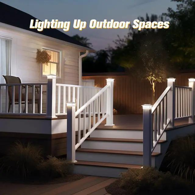 Alt view image 6 of 7 - Solar Fence Post Lights, Cap Lights for 4x4/5x5 Vinyl Fence and 4x4/6x6 Wooden Post, Warm White/Cool White Lighting, White Solar Cap Outdoor Waterproof Decorate Garden Pathway Dcek Patio