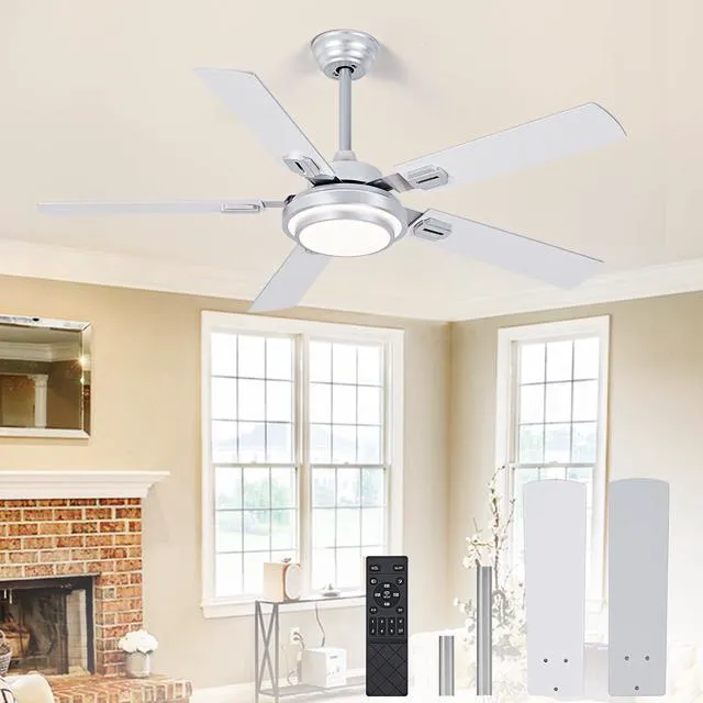 Main image of 52-Inch Ceiling Fan with Light: Brushed Nickel Ceiling Fans with 5 Blades Dual Finish Reversible - Farmhouse Ceiling Fan with Remote Control Noiseless for Living Room Outdoor Patios