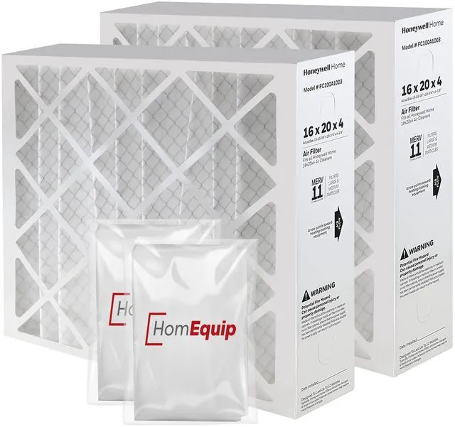 Main image of 16x20x4 AC Furnace Air Filter Replacement - FC100A1003 HVAC Furnace Filters Merv 11 Filter Media, AC Filter with Homequip Disposal Bag, 2-Pack (Actual Size: 15.94 x 19.75 x 4.38 Inches)