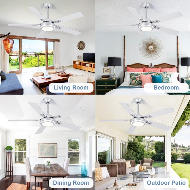 Alt view image 6 of 7 - 52-Inch Ceiling Fan with Light: Brushed Nickel Ceiling Fans with 5 Blades Dual Finish Reversible - Farmhouse Ceiling Fan with Remote Control Noiseless for Living Room Outdoor Patios