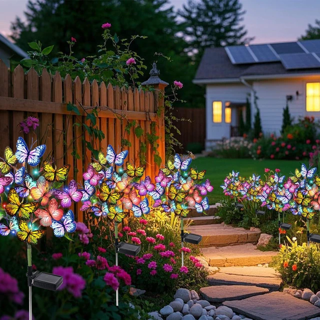 Main image of Solar Garden Lights Outdoor Waterproof Decorative Solar Lights Outdoor 8 Pack with 176 LED 136 Butterfly Flower Garden Decor Yard Decorations Patio Lawn, Gifts for Mother's Day Mom Women