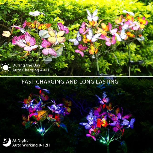 Alt view image 2 of 7 - Solar Garden Lights Outdoor Waterproof Decorative Solar Lights Outdoor 8 Pack with 176 LED 136 Butterfly Flower Garden Decor Yard Decorations Patio Lawn, Gifts for Mother's Day Mom Women