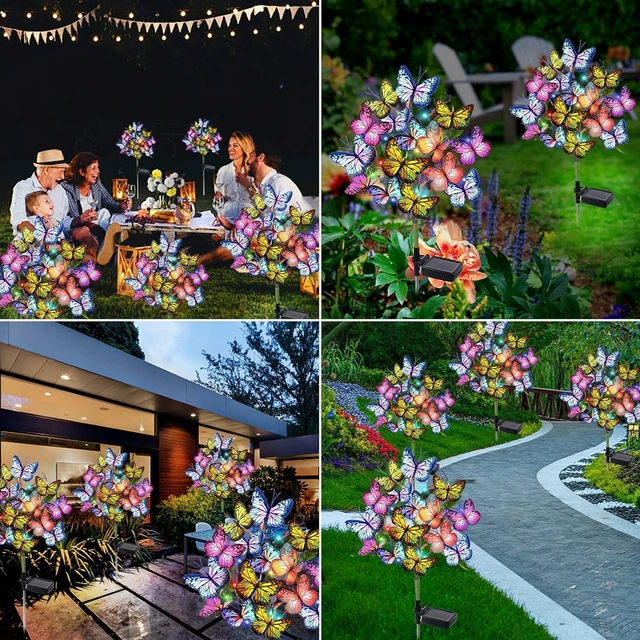 Alt view image 4 of 7 - Solar Garden Lights Outdoor Waterproof Decorative Solar Lights Outdoor 8 Pack with 176 LED 136 Butterfly Flower Garden Decor Yard Decorations Patio Lawn, Gifts for Mother's Day Mom Women