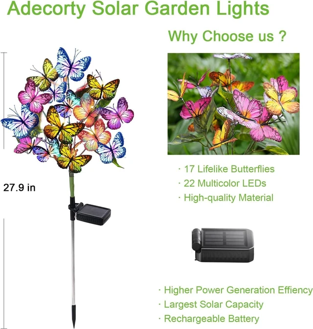 Alt view image 5 of 7 - Solar Garden Lights Outdoor Waterproof Decorative Solar Lights Outdoor 8 Pack with 176 LED 136 Butterfly Flower Garden Decor Yard Decorations Patio Lawn, Gifts for Mother's Day Mom Women