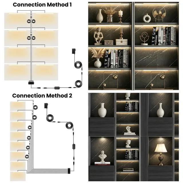 Alt view image 5 of 7 - Black Shelf Lights, LED Bookcase Lighting Compatible with Alexa, WiFi Dimmable 2700K Under Shelf Lighting for Bookshelf, Display Case, Cabinets with App, Remote, Memory Function (8Pack 12In)