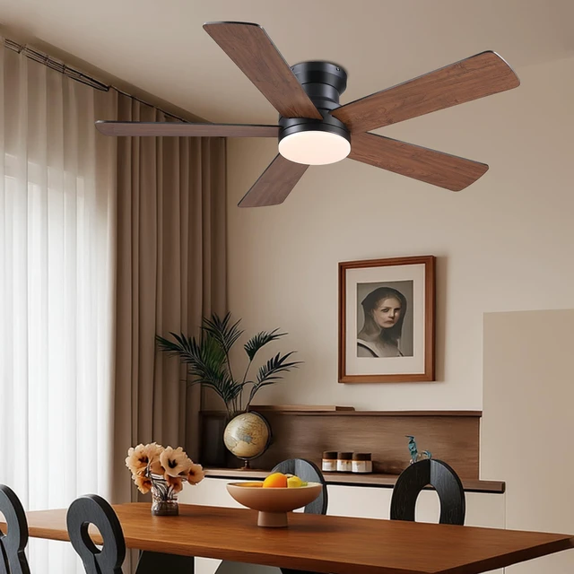 Alt view image 7 of 7 - Flush Mount Ceiling Fan with Light and Remote/APP - 48" Low Profile Ceiling Fan with 3CCT Dimmable, 5 Reversible Blades, Modern Indoor Fan Light Fixtures for Bedroom, Kitchen