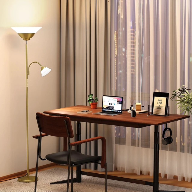 Alt view image 7 of 7 - 2-in-1 Torchiere Floor Lamp, 34W Super Bright LED Standing Lamp with Remote & Touch Control, 72" Dimmable Adjustable Corner Reading Lamp for Living Room, Bedroom, Office, Gold