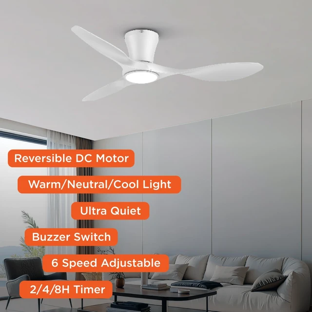 Alt view image 3 of 7 - Ceiling Fans with Lights,42 inch Modern Low Profile Ceiling Fan with Light and Remote Control, Flush Mount, 3CCT, White Ceiling Fan for Bedroom Living Room and Patio
