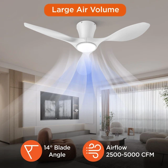 Alt view image 6 of 7 - Ceiling Fans with Lights,42 inch Modern Low Profile Ceiling Fan with Light and Remote Control, Flush Mount, 3CCT, White Ceiling Fan for Bedroom Living Room and Patio