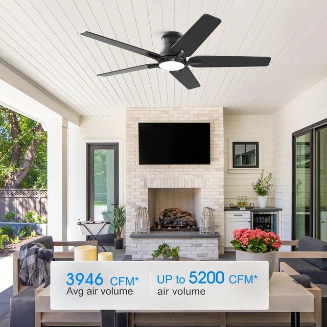 Alt view image 6 of 7 - 52 Inch Black Ceiling Fans with Lights and Remote, Flush Mount Low Profile Ceiling Fan for Bedroom, Living Room, Patio, Dimmable 6 Speeds Noiseless Reversible, ETL Listed