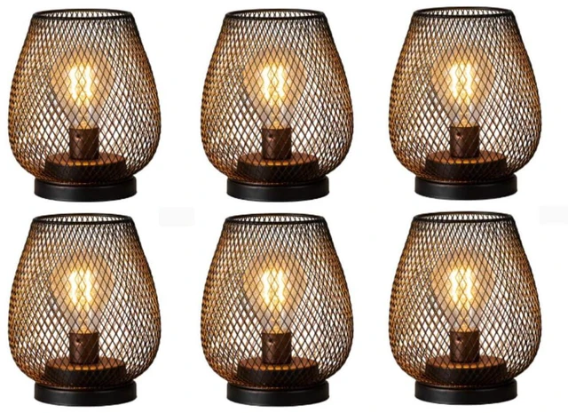 Main image of Set of 6 Battery Operated Lamp LED Table Lantern, Brown Metal Cage Cordless Lamps with LED BulbVintage Decorative Outdoor Lantern for Weddings, Parties, Patio, Events for Indoors Shelf Decor