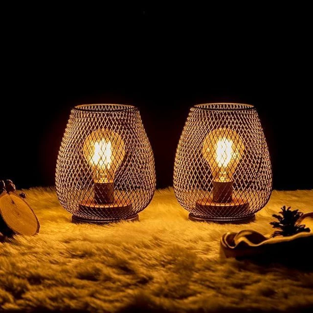 Alt view image 2 of 6 - Set of 6 Battery Operated Lamp LED Table Lantern, Brown Metal Cage Cordless Lamps with LED BulbVintage Decorative Outdoor Lantern for Weddings, Parties, Patio, Events for Indoors Shelf Decor