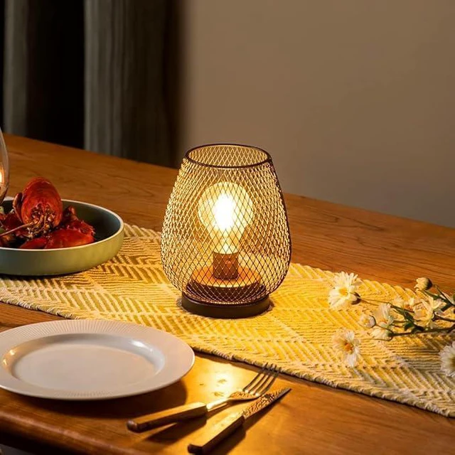 Alt view image 4 of 6 - Set of 6 Battery Operated Lamp LED Table Lantern, Brown Metal Cage Cordless Lamps with LED BulbVintage Decorative Outdoor Lantern for Weddings, Parties, Patio, Events for Indoors Shelf Decor