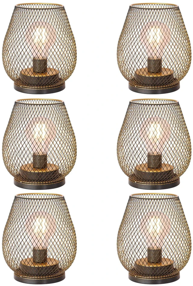 Main image of Set of 6 Battery Operated Lamp LED Table Lantern, Golden Metal Cage Cordless Lamps with LED Bulb, Vintage Decorative Outdoor Lantern for Weddings, Party, Patio, Events for Indoors Shelf Decor