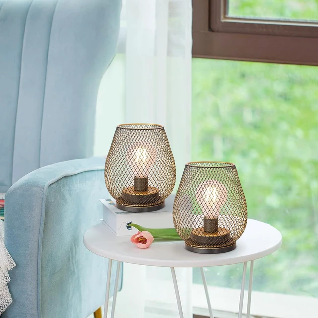 Alt view image 5 of 7 - Set of 6 Battery Operated Lamp LED Table Lantern, Golden Metal Cage Cordless Lamps with LED Bulb, Vintage Decorative Outdoor Lantern for Weddings, Party, Patio, Events for Indoors Shelf Decor