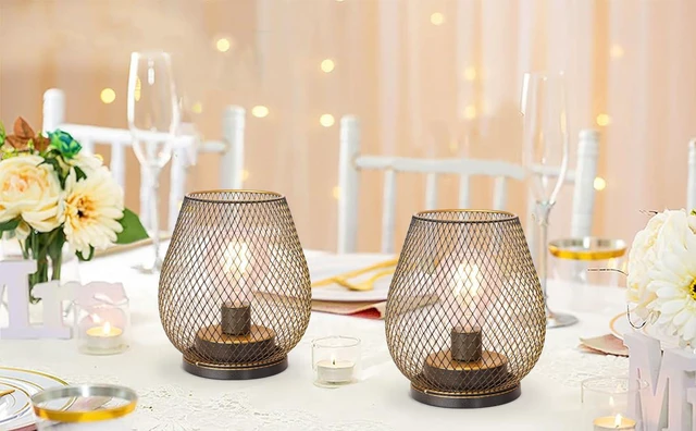 Alt view image 7 of 7 - Set of 6 Battery Operated Lamp LED Table Lantern, Golden Metal Cage Cordless Lamps with LED Bulb, Vintage Decorative Outdoor Lantern for Weddings, Party, Patio, Events for Indoors Shelf Decor