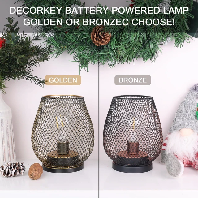 Alt view image 6 of 7 - Set of 6 Battery Operated Lamp LED Table Lantern, Golden Metal Cage Cordless Lamps with LED Bulb, Vintage Decorative Outdoor Lantern for Weddings, Party, Patio, Events for Indoors Shelf Decor