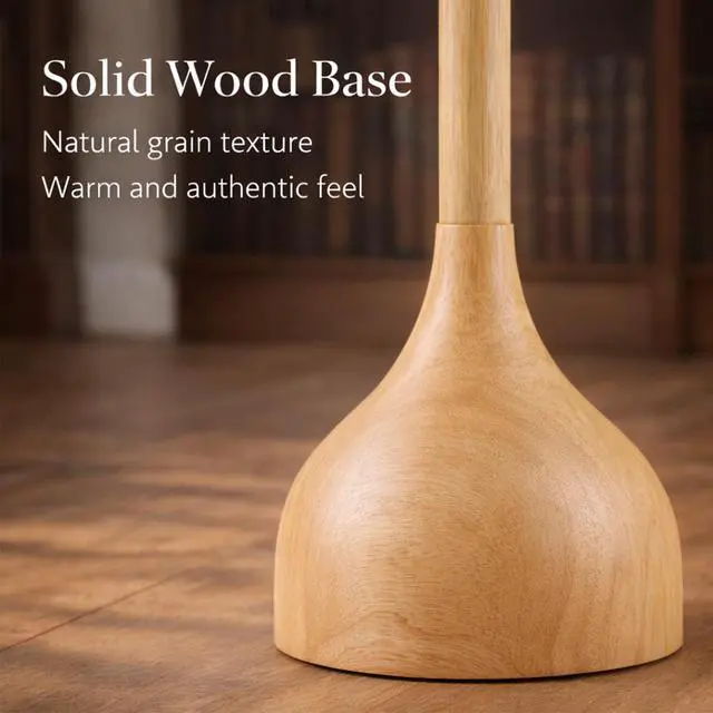Alt view image 3 of 7 - Mid Century Modern Real Wood Floor Lamp with 2 Shades for Two Looks 65" Tall,Sculptural Teardrop Base,Wooden Pull Chain,Vintage Standing Lamp,Linen Shades,Living Room,Bedroom, Bulb Included