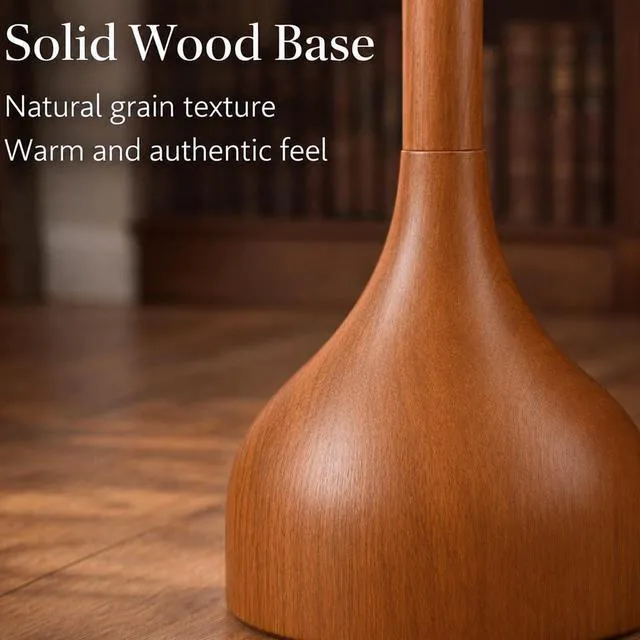 Alt view image 4 of 7 - Mid Century Modern Real Wood Floor Lamp with 2 Shades for Two Looks 65" Tall,Sculptural Teardrop Base,Wooden Pull Chain,Vintage Standing Lamp,Linen Shades,Living Room,Bedroom, Bulb Included