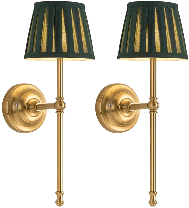 Main image of Gold Cordless Wall Sconces Set of 2, Green Fabric LED Wall Lamps Wireless Small Rechargeable Battery, Portable Lighting for Wall Painting, Living Room, Bedroom, Hallway, Gifts, Night Light