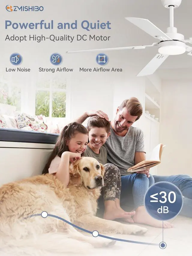 Alt view image 4 of 7 - 52" Ceiling Fans with Lights and Remote, White Modern for Indoor 24W 2400LM Bright LED, 3CCT, Dimmable, App Control, Farmhouse Dual Finish Blades, Quiet&Strong Motor for Bedroom, Living Room