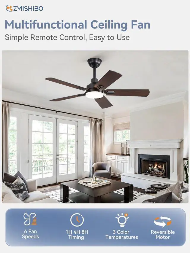 Alt view image 2 of 7 - 44" Ceiling Fans with Lights and Remote, Black Modern for Indoor Small Size, 3CCT, Downrod Mount, Farmhouse Dual Finish Blades, Quiet&Strong Motor, Memory Function for Bedroom, Living Room
