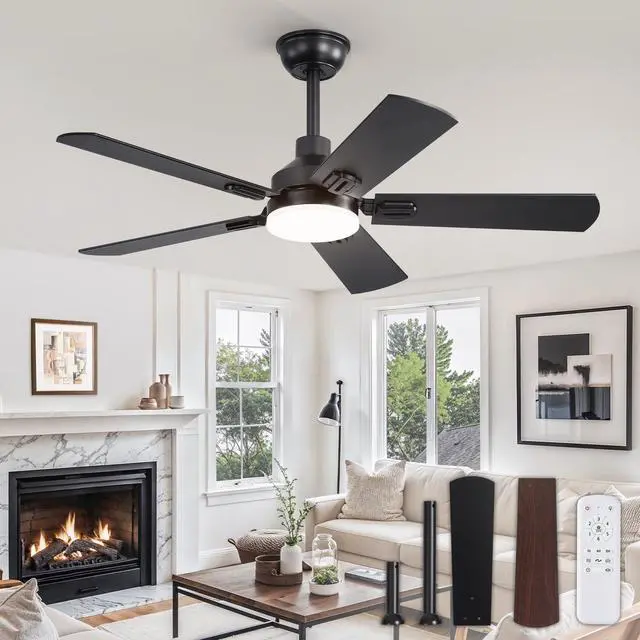 Main image of 44" Ceiling Fans with Lights and Remote, Black Modern for Indoor Small Size, 3CCT, Downrod Mount, Farmhouse Dual Finish Blades, Quiet&Strong Motor, Memory Function for Bedroom, Living Room