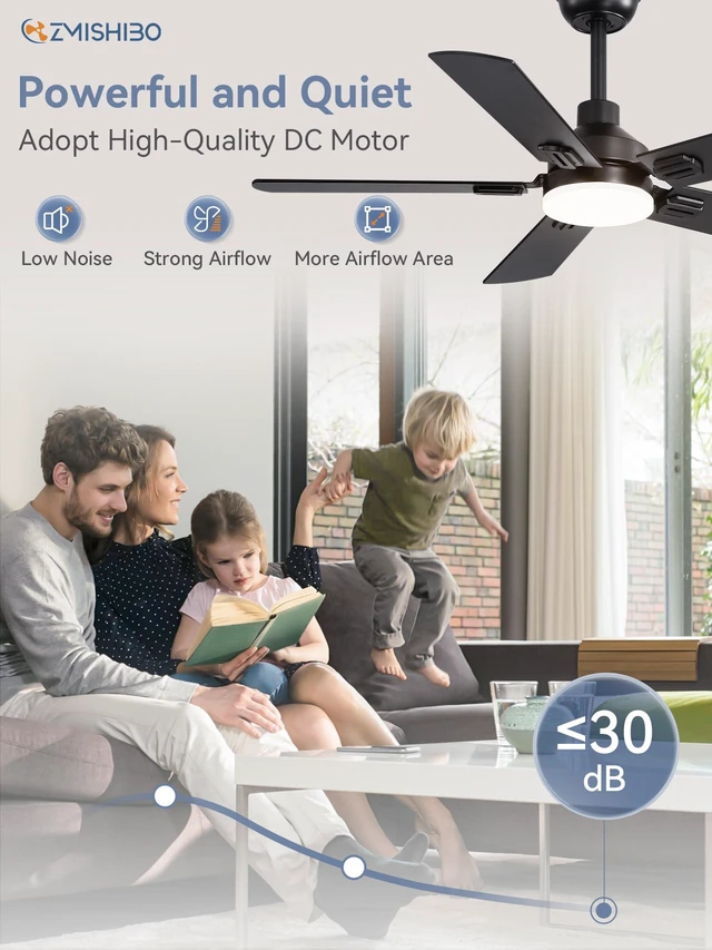 Alt view image 4 of 7 - 44" Ceiling Fans with Lights and Remote, Black Modern for Indoor Small Size, 3CCT, Downrod Mount, Farmhouse Dual Finish Blades, Quiet&Strong Motor, Memory Function for Bedroom, Living Room