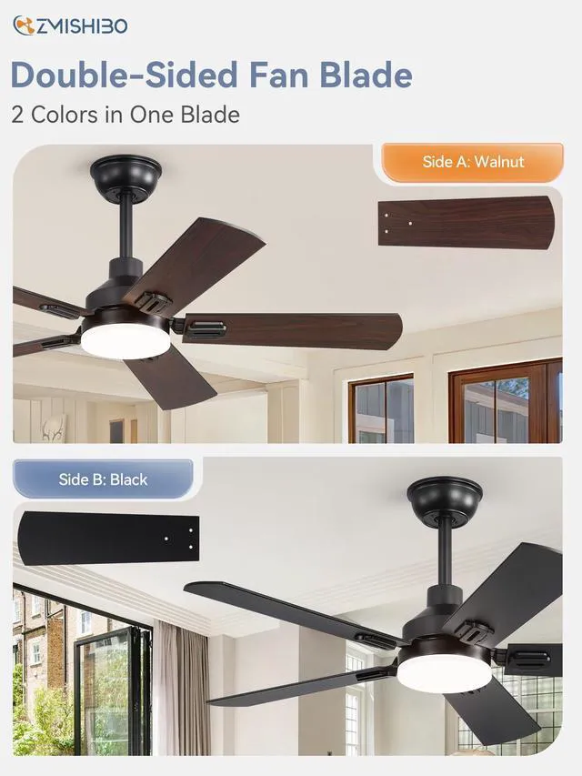 Alt view image 6 of 7 - 44" Ceiling Fans with Lights and Remote, Black Modern for Indoor Small Size, 3CCT, Downrod Mount, Farmhouse Dual Finish Blades, Quiet&Strong Motor, Memory Function for Bedroom, Living Room