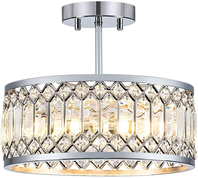 Main image of Crystal Chrome Ceiling Light, 3-Light Semi Flush Light Fixture, 12in Flush Mount Dining Room Chandelier, Modern Light Fixture Ceiling Mount for Kitchen, Entryway, Bedroom, Bulbs Not Included
