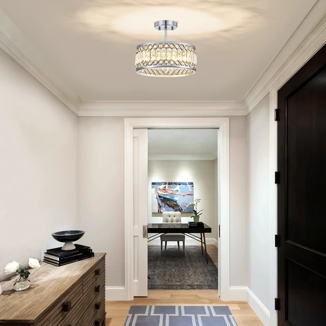 Alt view image 3 of 7 - Crystal Chrome Ceiling Light, 3-Light Semi Flush Light Fixture, 12in Flush Mount Dining Room Chandelier, Modern Light Fixture Ceiling Mount for Kitchen, Entryway, Bedroom, Bulbs Not Included